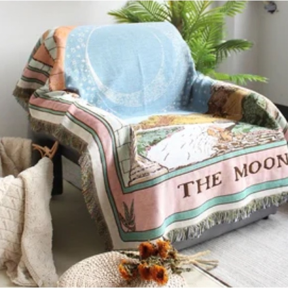 Whimsigoth The Moon Tarot Woven Throw ✧ Pastel Celestial Blanket 63” x 51” NWT - Picture 6 of 7